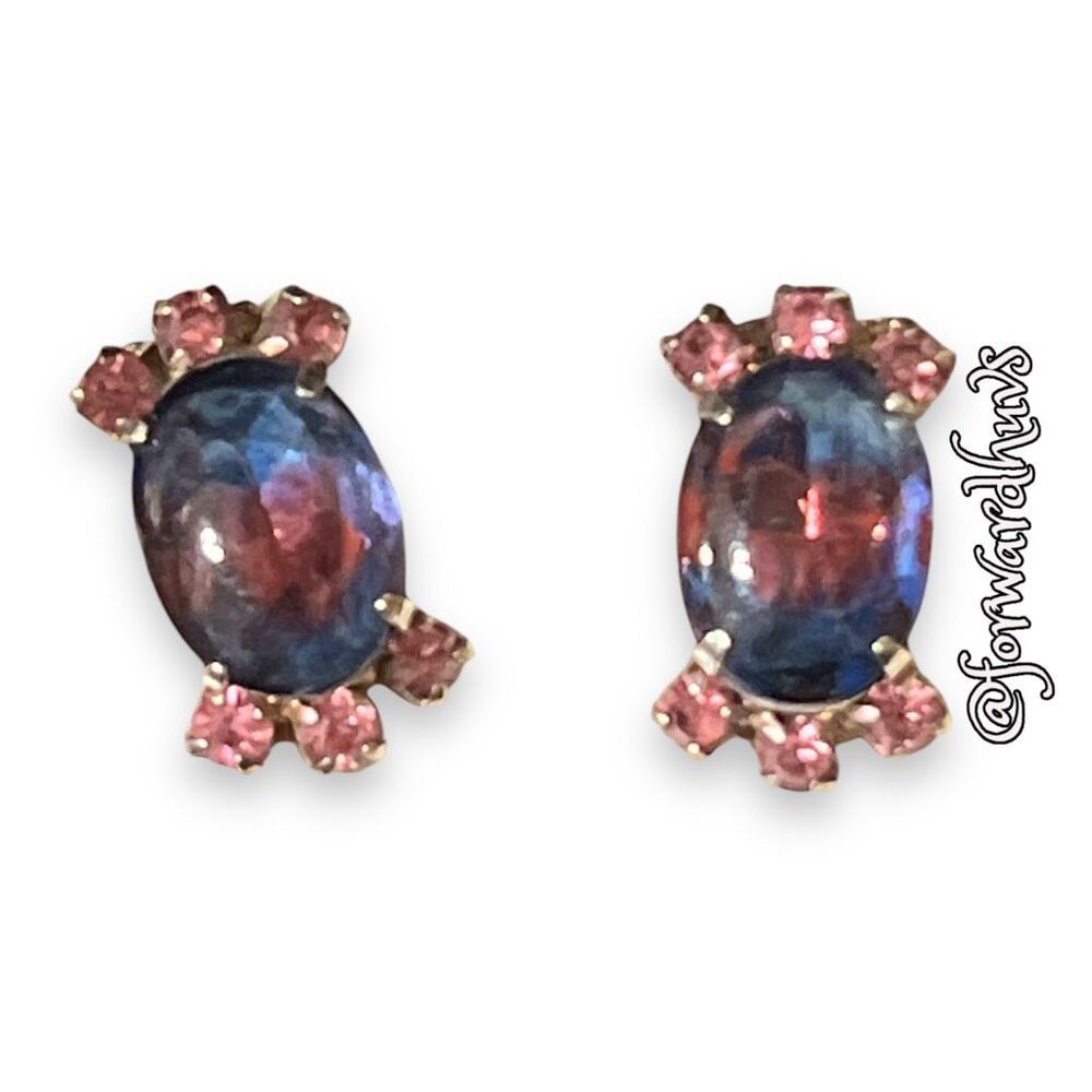 Vintage Dichroic Glass Clip-On Earrings – Striking Mid-Century Design